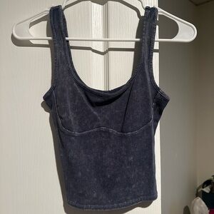 Blue Sleeveless Fitted Crop Tank Top
